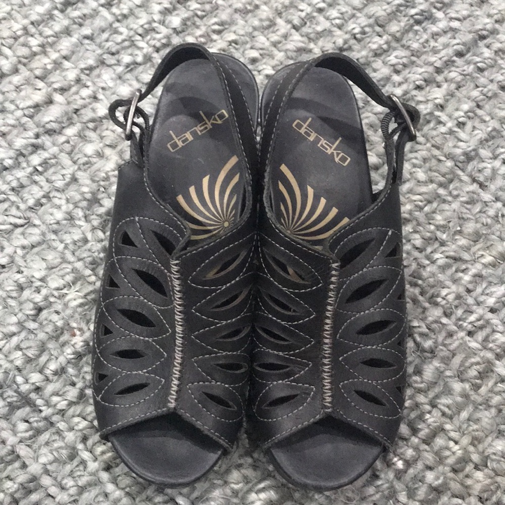 Dansko Rowena Black Leather Clogs Size 37